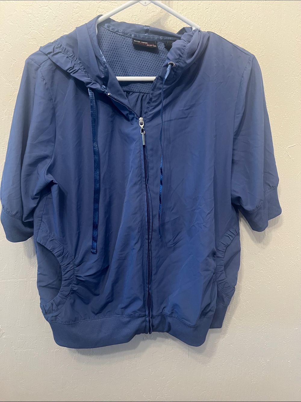 New York & Company Navy Blue Hooded Zip Bomber Jacket